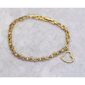 8 inch, Vintage Circle Link Rhinestone Heart Bracelet by Avon - CS1